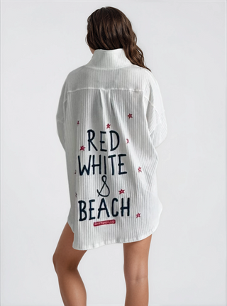 'Red, White and Beach' Painted Shirt