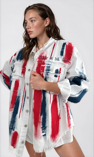'Red, White & Blue Party' Painted Jacket
