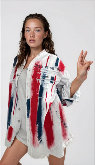 'Red, White & Blue Party' Painted Jacket