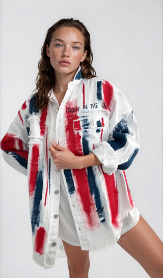 'Red, White & Blue Party' Painted Jacket