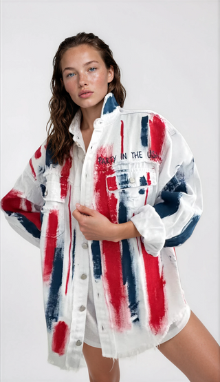 'Red, White & Blue Party' Painted Jacket