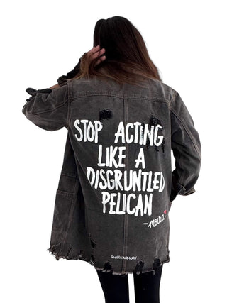 'Disgruntled Pelicans' Painted Jacket