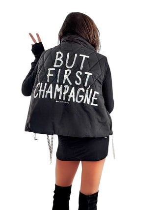 'But First, Champagne' Painted Vest (Black)