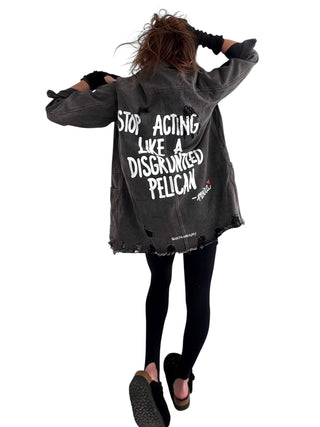 'Disgruntled Pelicans' Painted Jacket