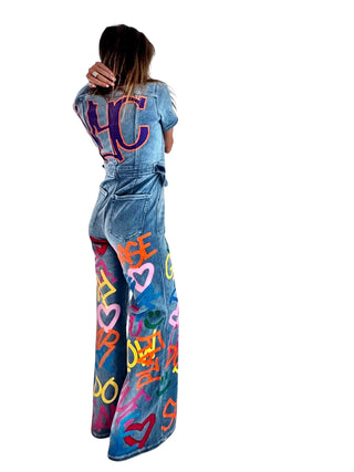 'Straight Outta NYC' Painted Denim Jumpsuit