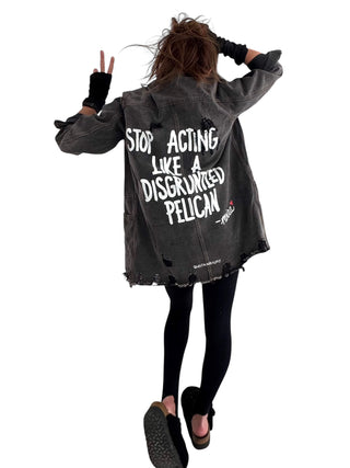 'Disgruntled Pelicans' Painted Jacket