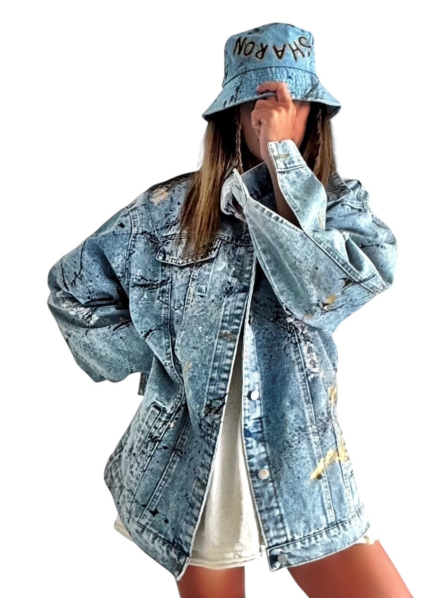 'Personalized Splatter' Painted Denim Bucket Hat