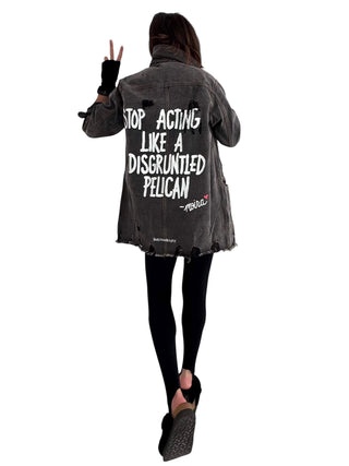 'Disgruntled Pelicans' Painted Jacket