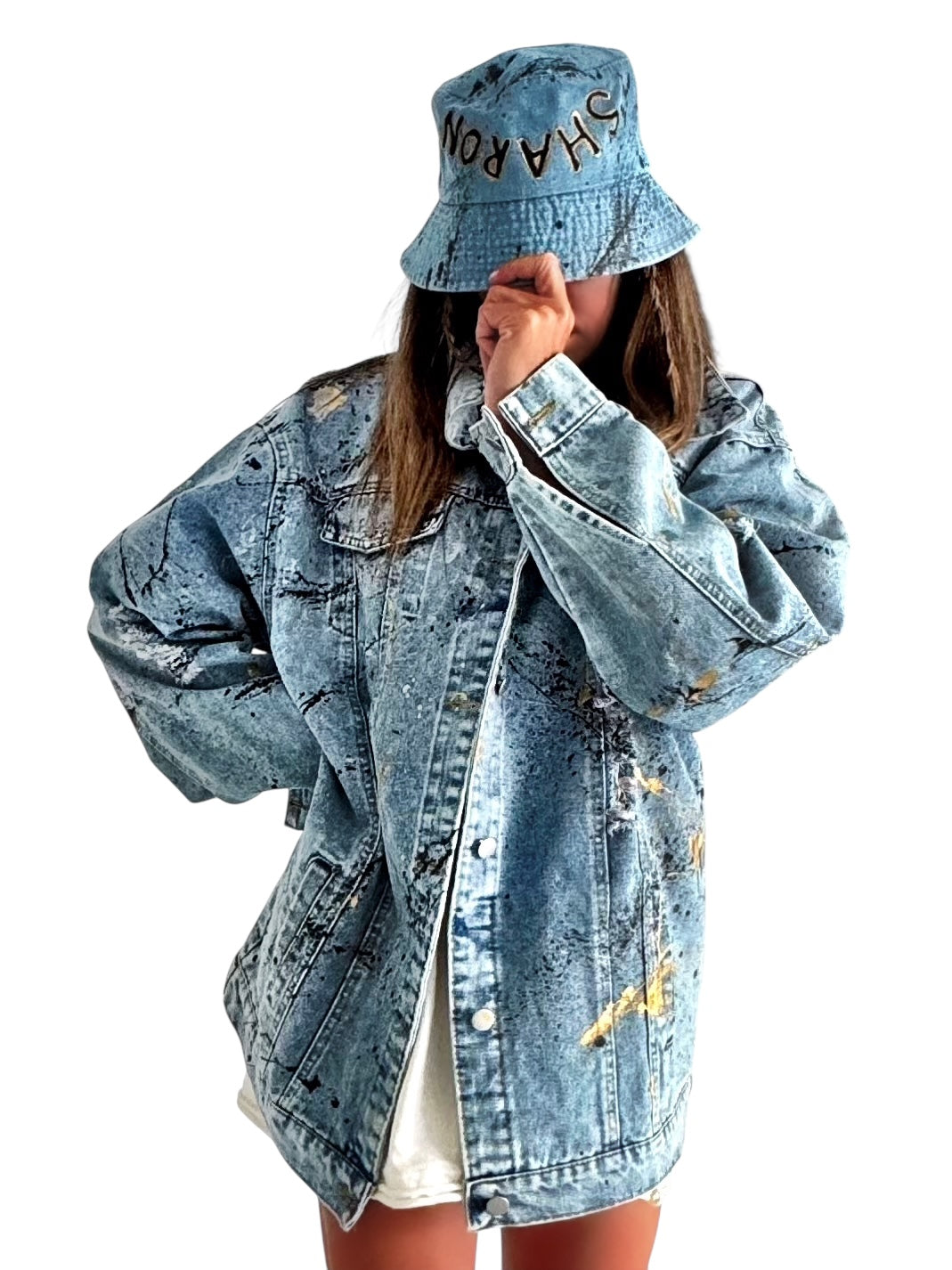 'Personalized Splatter' Painted Denim Bucket Hat