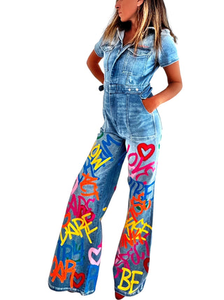 'Straight Outta NYC' Painted Denim Jumpsuit