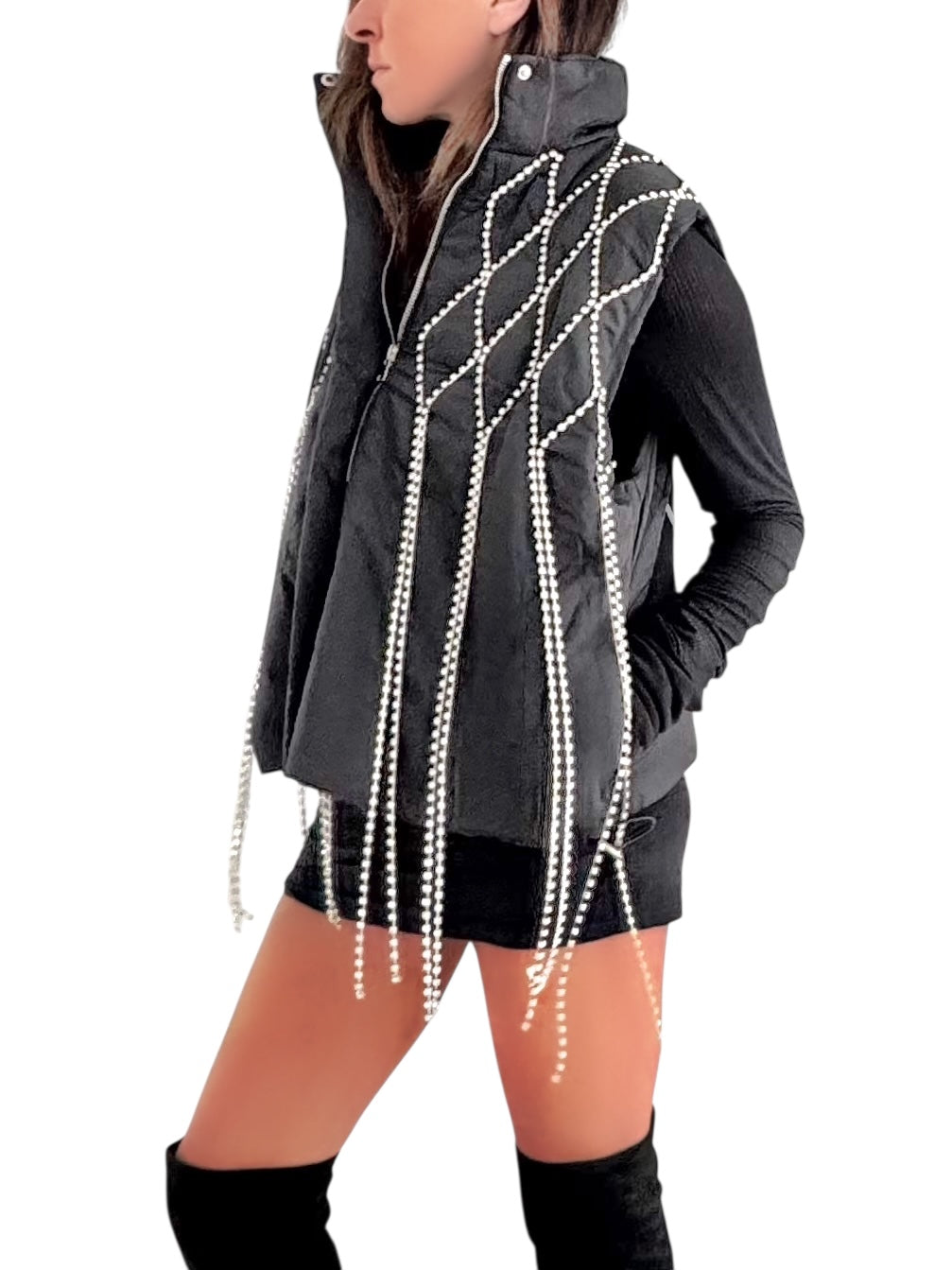 'But First, Champagne' Painted Vest (Black)