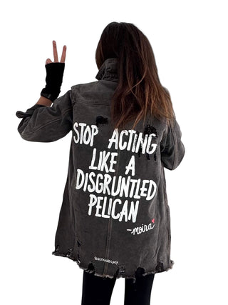 'Disgruntled Pelicans' Painted Jacket