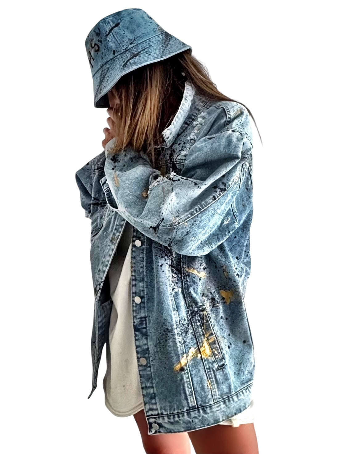 'Personalized Splatter' Painted Denim Bucket Hat