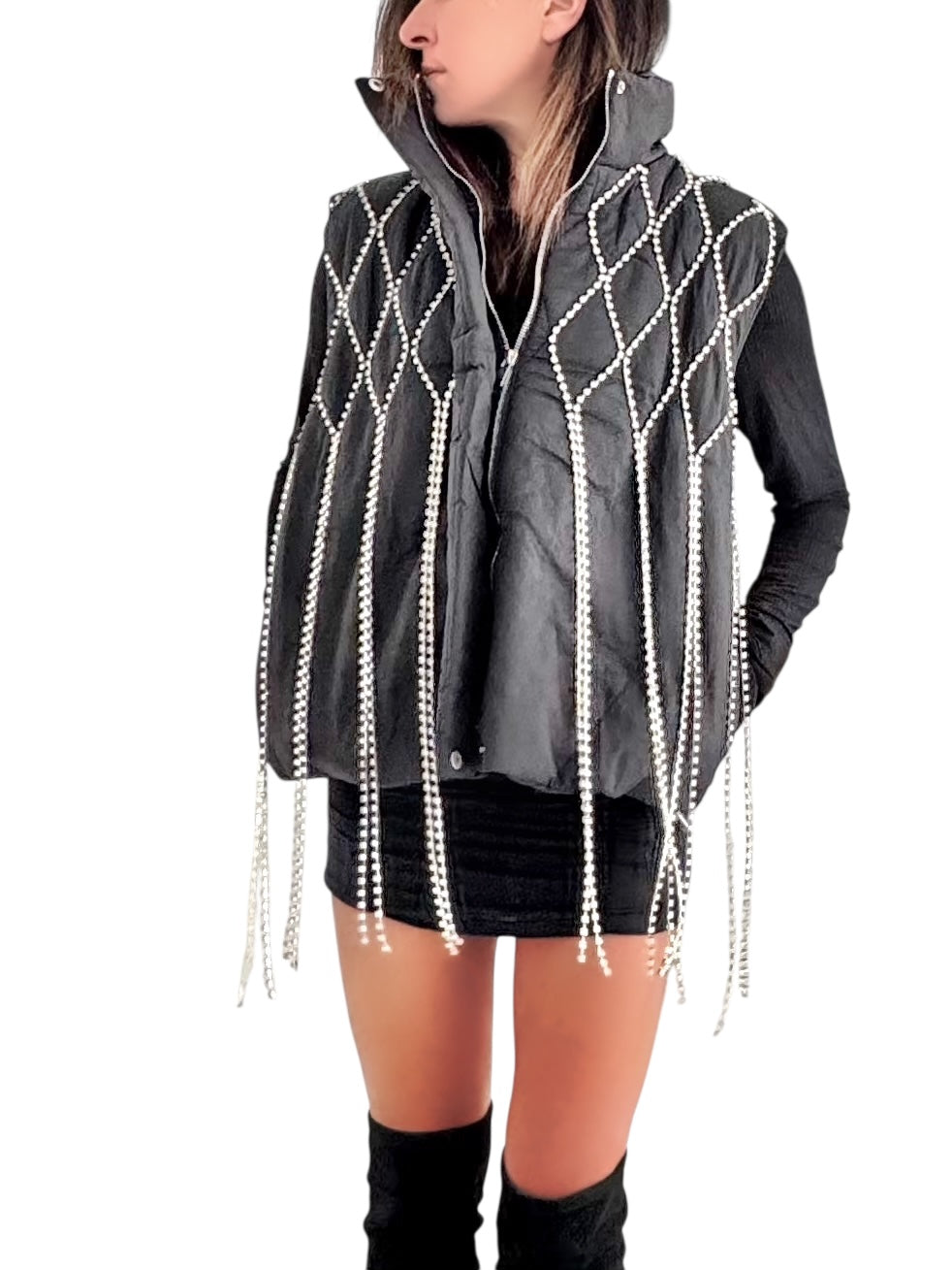 'But First, Champagne' Painted Vest (Black)