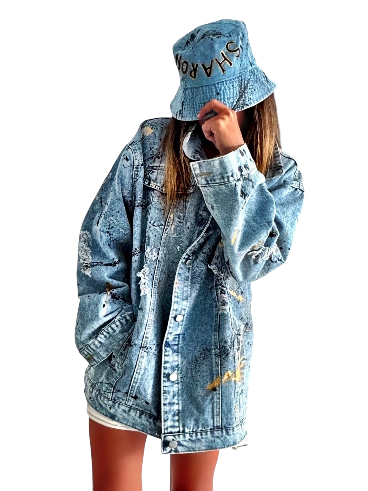 'Personalized Splatter' Painted Denim Bucket Hat