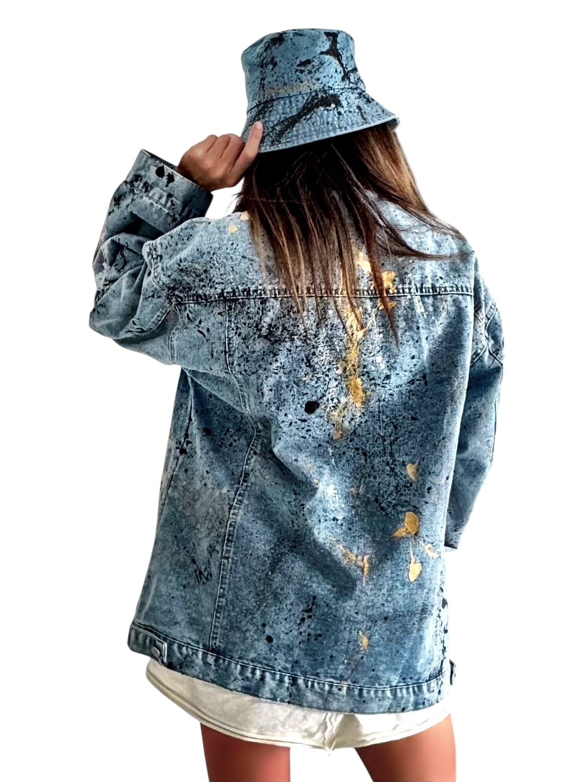 'Personalized Splatter' Painted Denim Bucket Hat