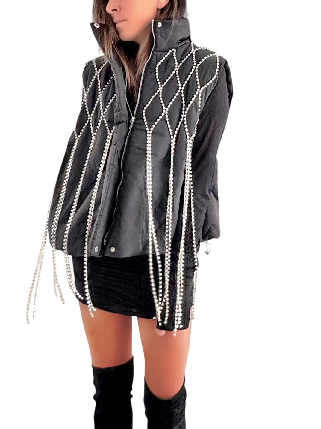 'But First, Champagne' Painted Vest (Black)