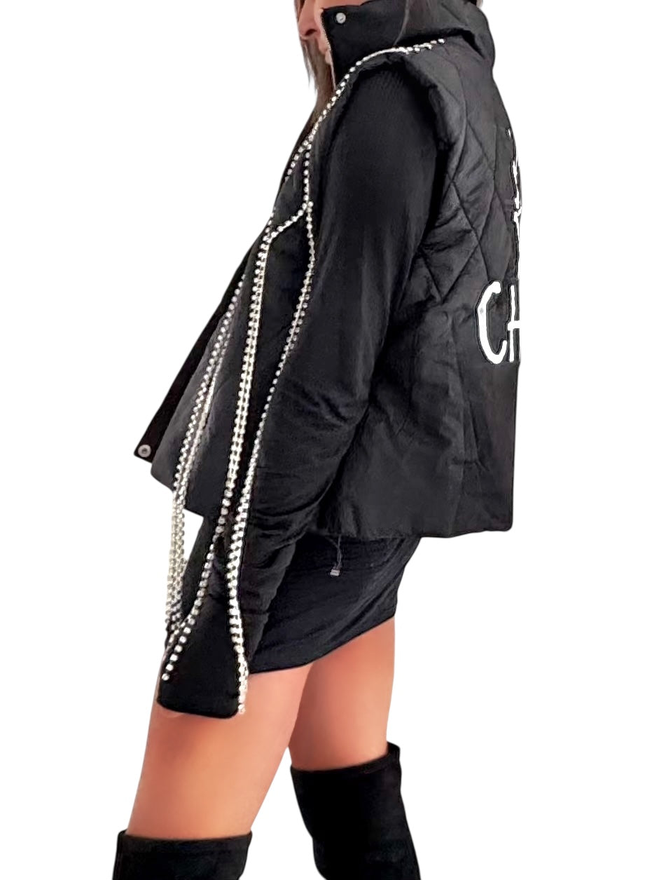 'But First, Champagne' Painted Vest (Black)