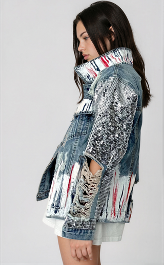 'Red, White and Beyond' Painted Jacket