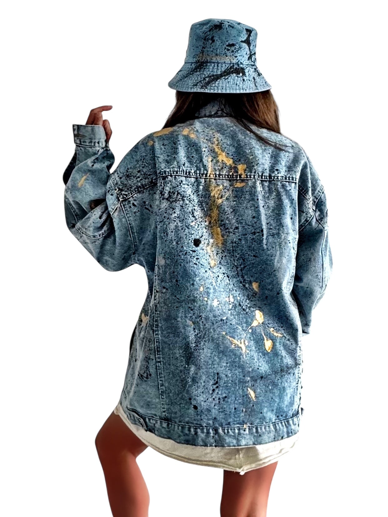 'Personalized Splatter' Painted Denim Bucket Hat