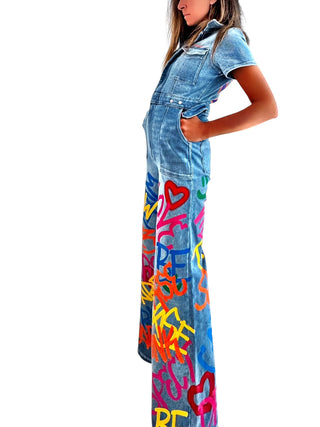 'Straight Outta NYC' Painted Denim Jumpsuit