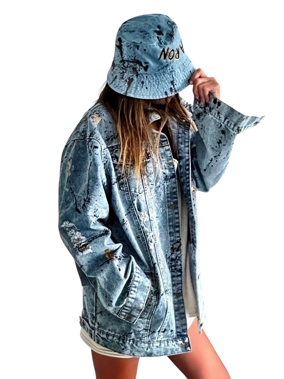 'Personalized Splatter' Painted Denim Bucket Hat