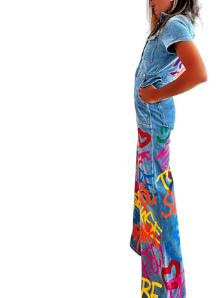'Straight Outta NYC' Painted Denim Jumpsuit