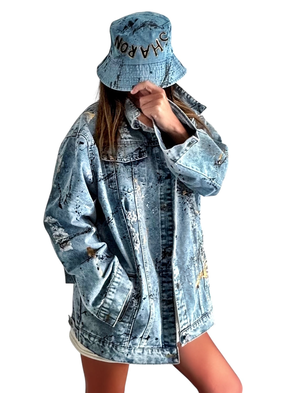 'Personalized Splatter' Painted Denim Bucket Hat