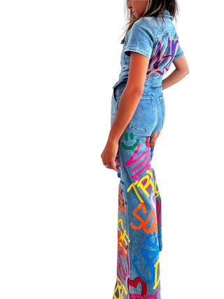 'Straight Outta NYC' Painted Denim Jumpsuit