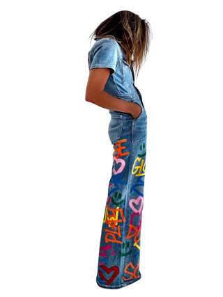 'Straight Outta NYC' Painted Denim Jumpsuit