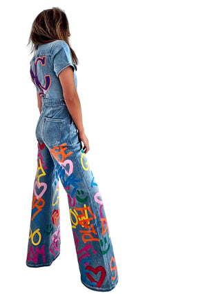 'Straight Outta NYC' Painted Denim Jumpsuit