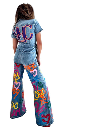 'Straight Outta NYC' Painted Denim Jumpsuit