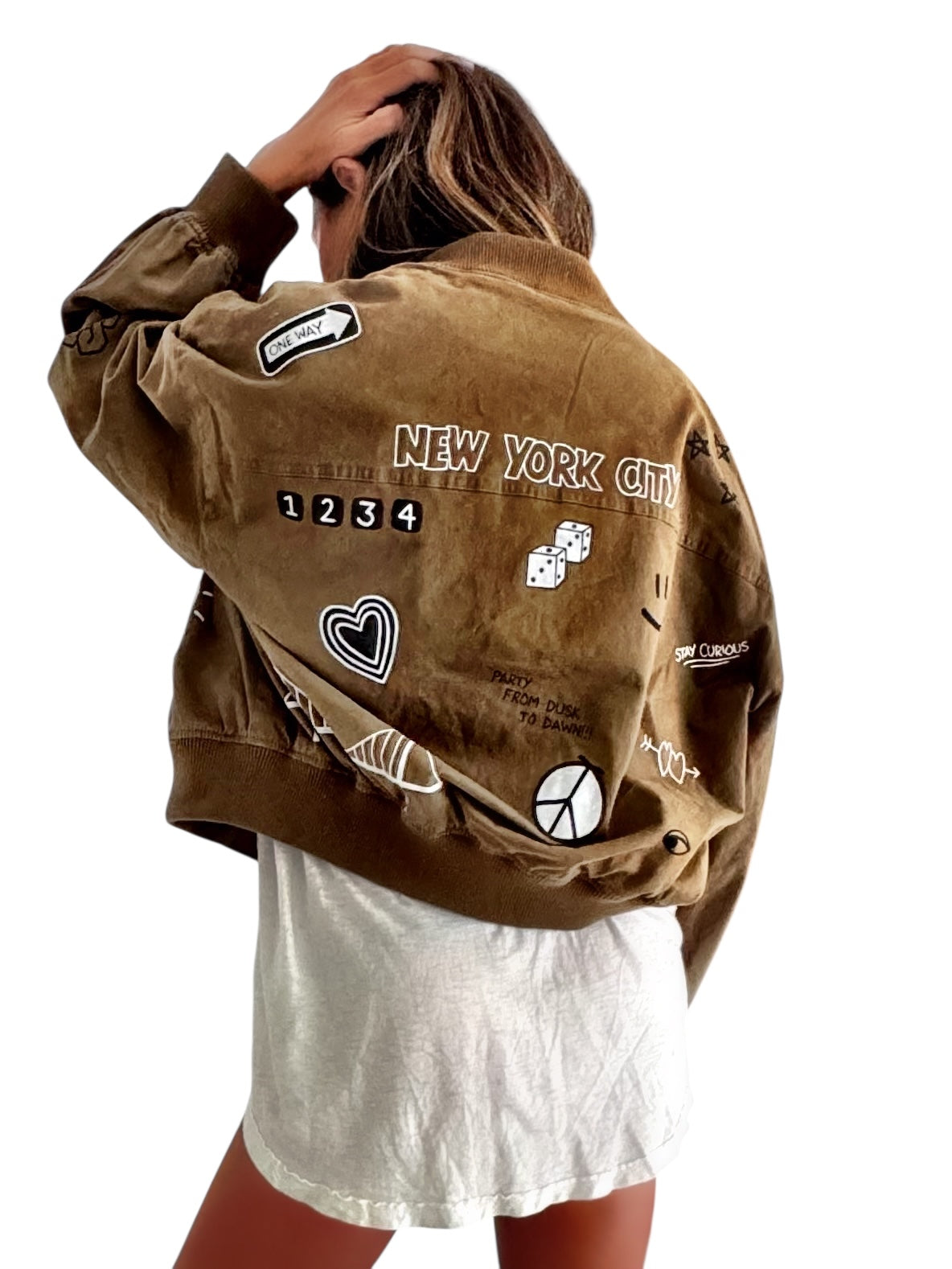 'From NYC with Love' Painted Bomber Jacket