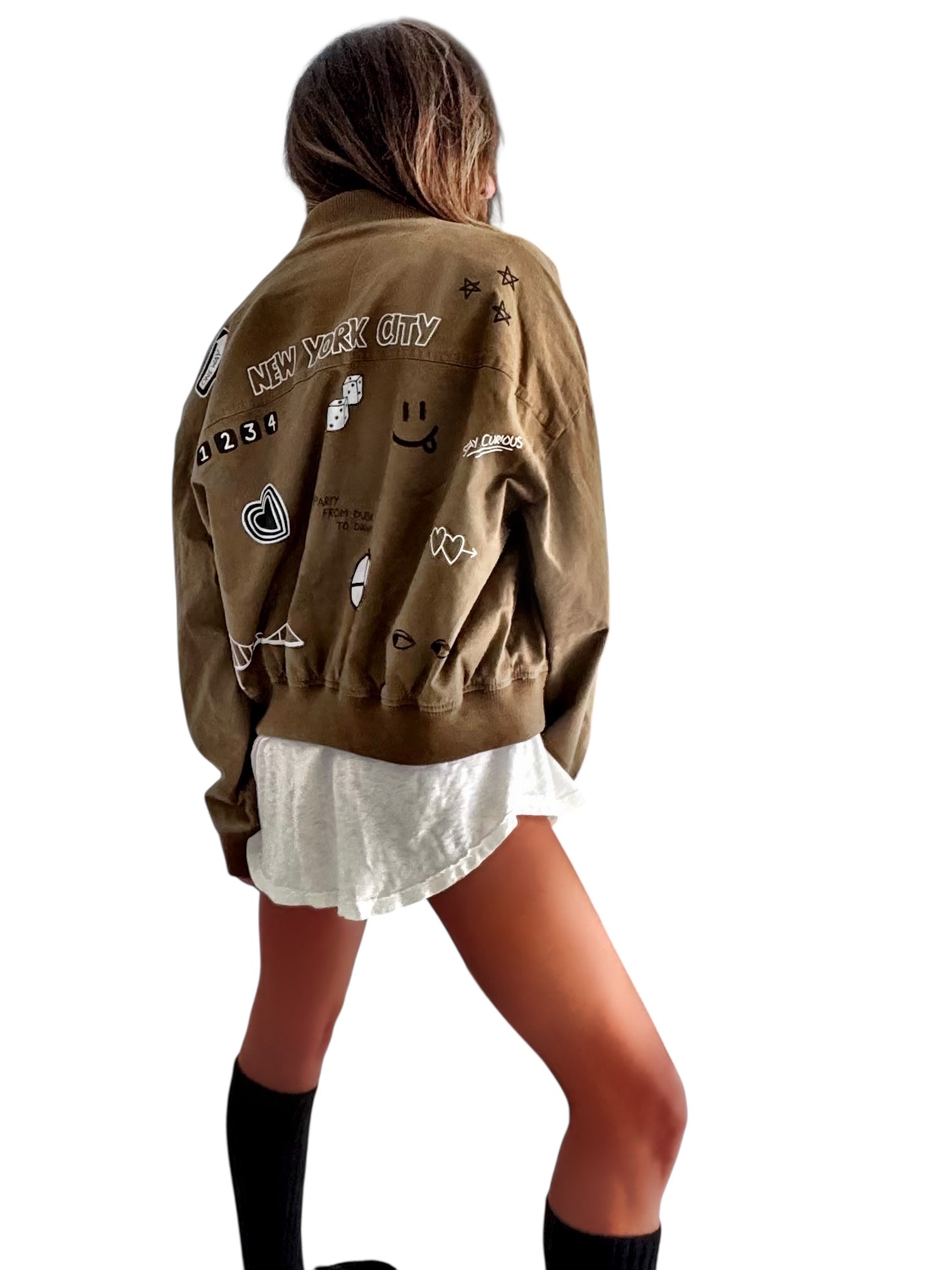 'From NYC with Love' Painted Bomber Jacket