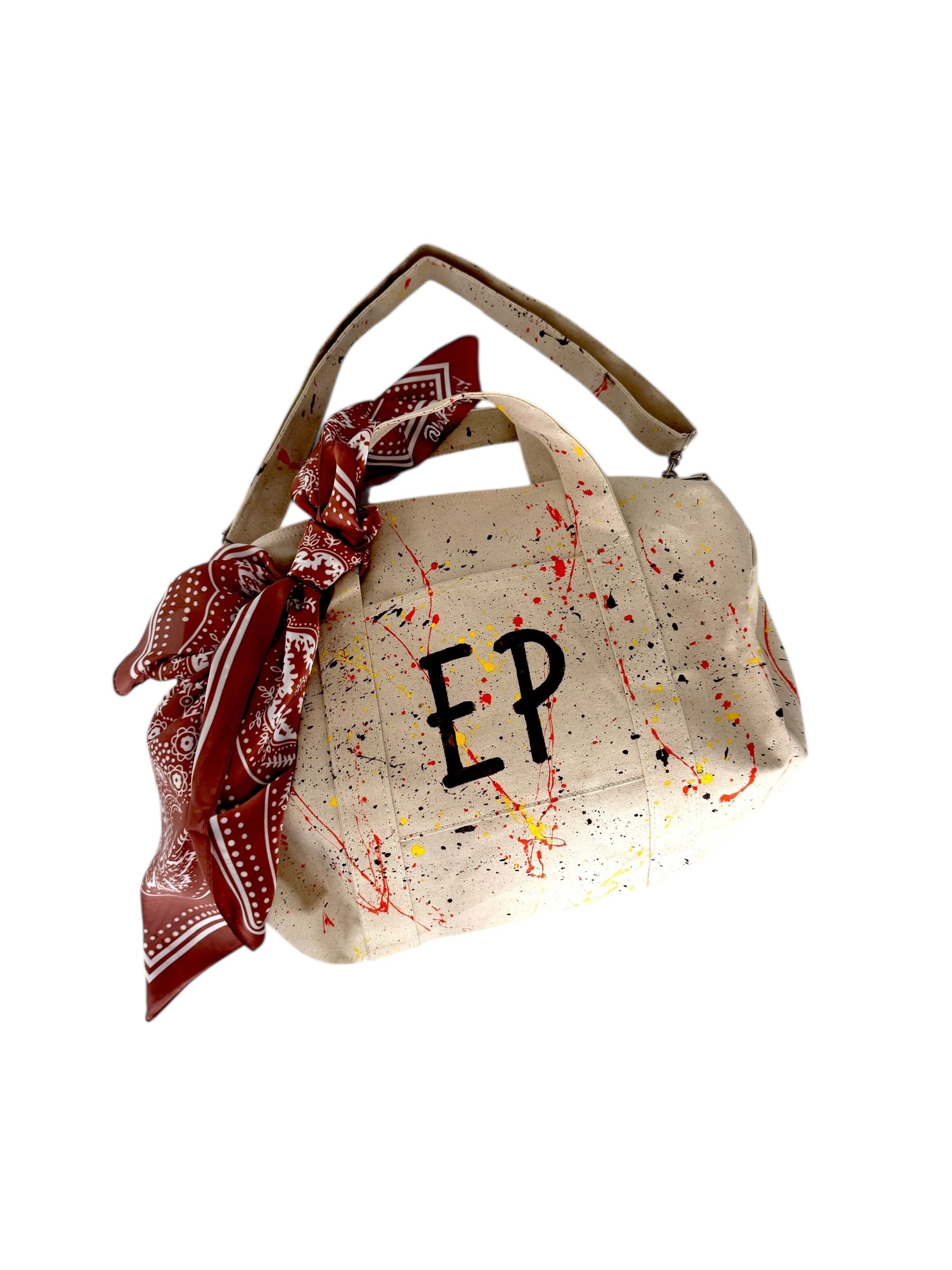 'My Personalized Duffle' Painted Bag (with silk banadana)