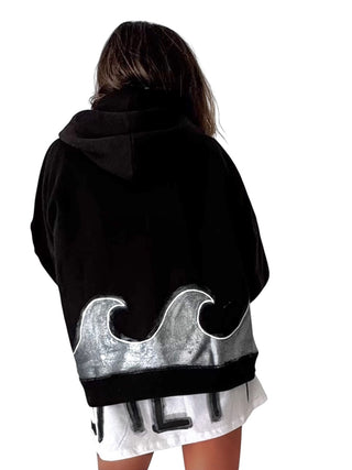 'Silver Surf' Painted Zip Up Hoodie