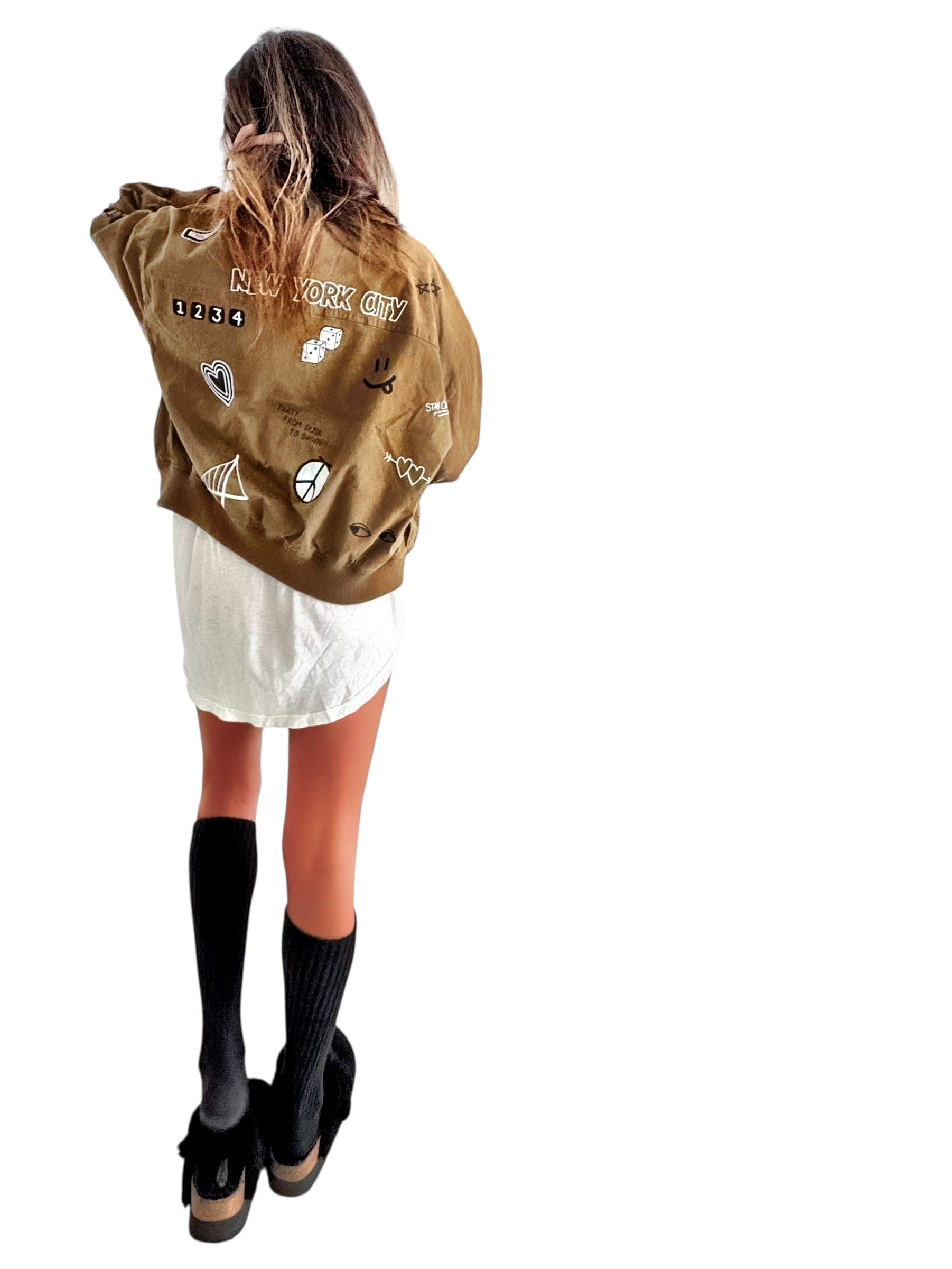 'From NYC with Love' Painted Bomber Jacket