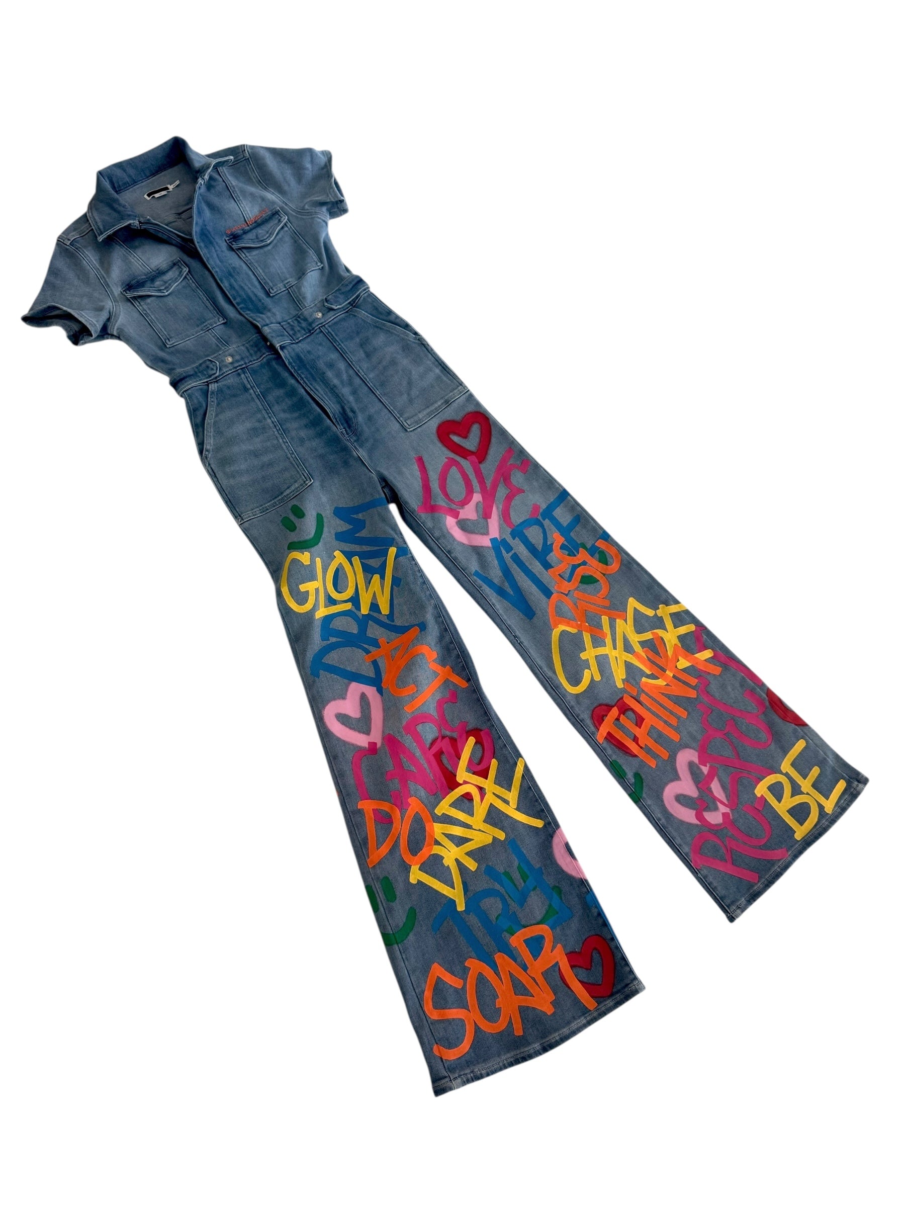 'Straight Outta NYC' Painted Denim Jumpsuit