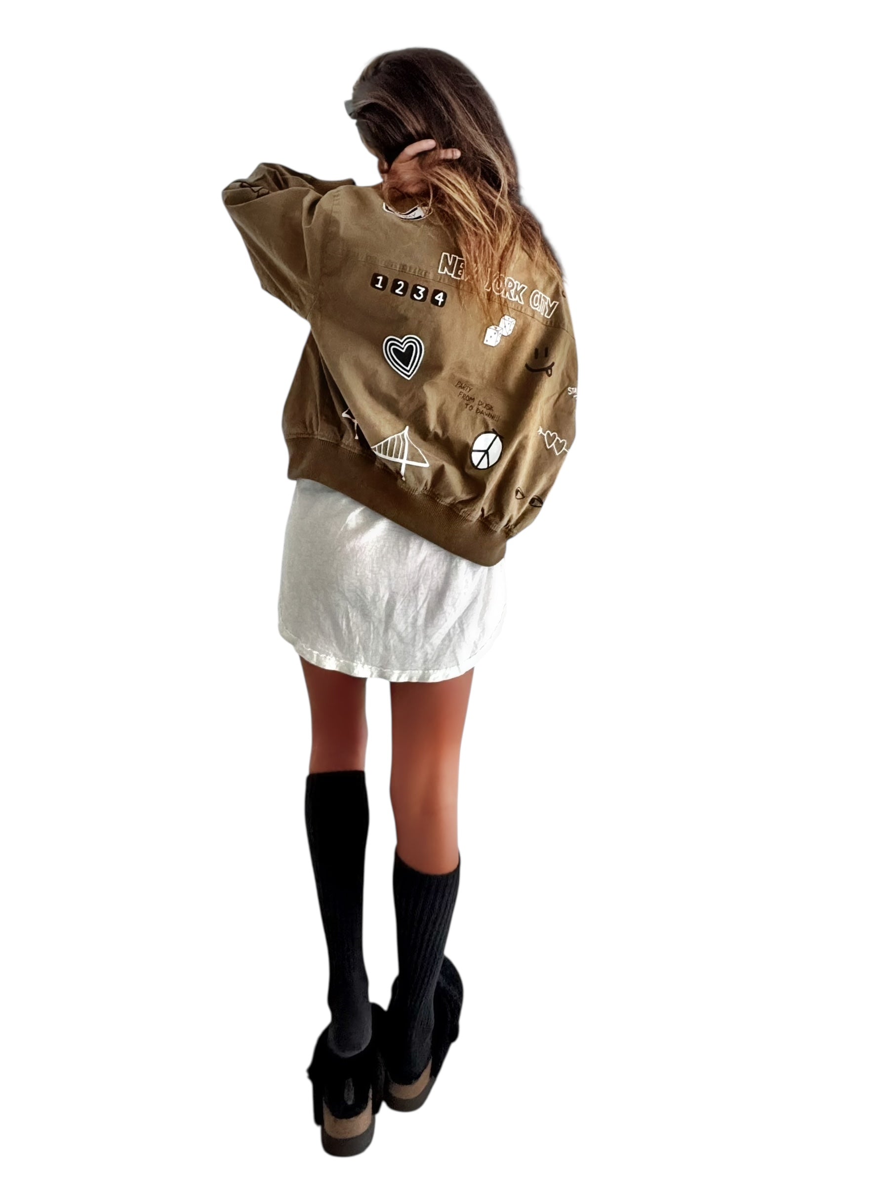'From NYC with Love' Painted Bomber Jacket