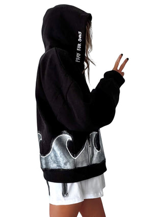 'Silver Surf' Painted Zip Up Hoodie
