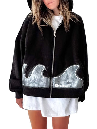 'Silver Surf' Painted Zip Up Hoodie