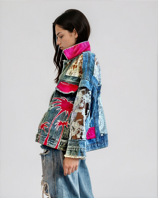 'PINK PALMS' DENIM JACKET