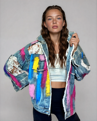 'RAINBOWS AND LACE' DENIM JACKET