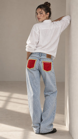 'Go Team' Painted Jeans