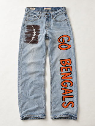 'Go Team' Painted Jeans