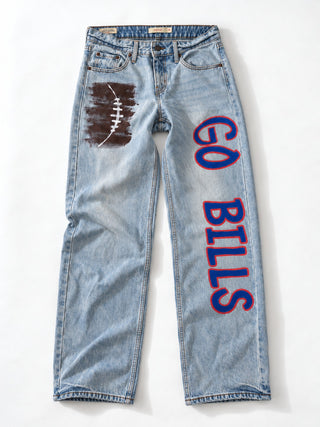 'Go Team' Painted Jeans