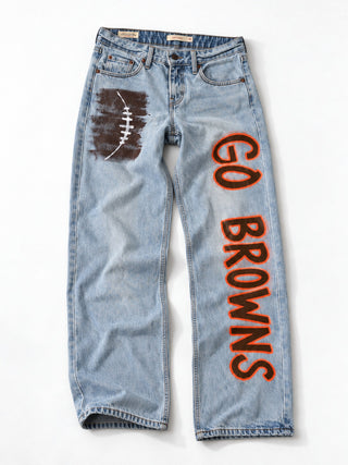 'Go Team' Painted Jeans