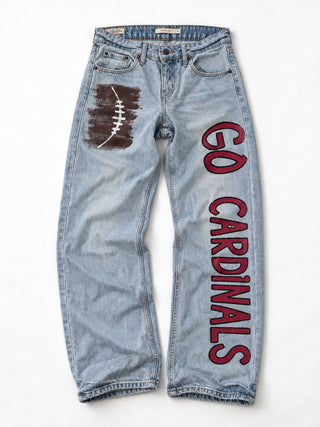 'Go Team' Painted Jeans