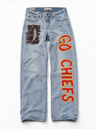'Go Team' Painted Jeans