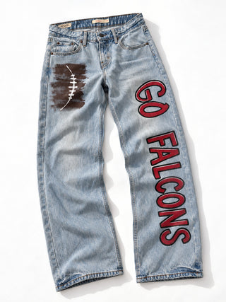 'Go Team' Painted Jeans